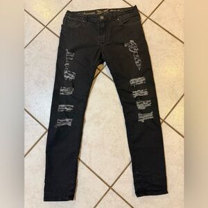 Black distressed Robins jeans sz 33 skinny